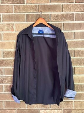 Egara Black Dress Shirt with Blue Check Trim